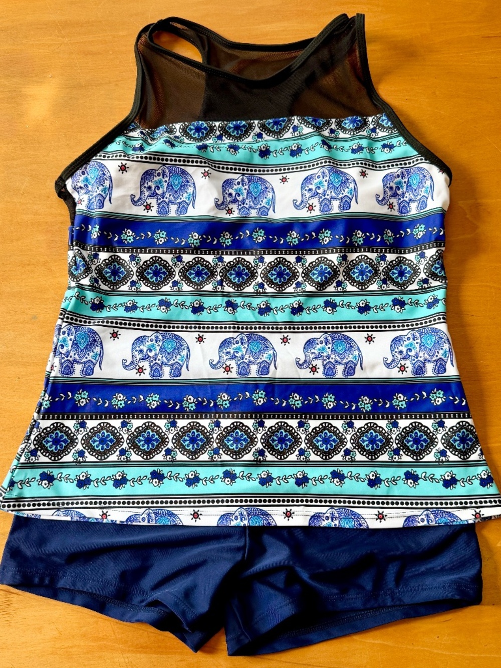 Elephant Print Tankini Shorts 2-piece Modest Swim Suit XL